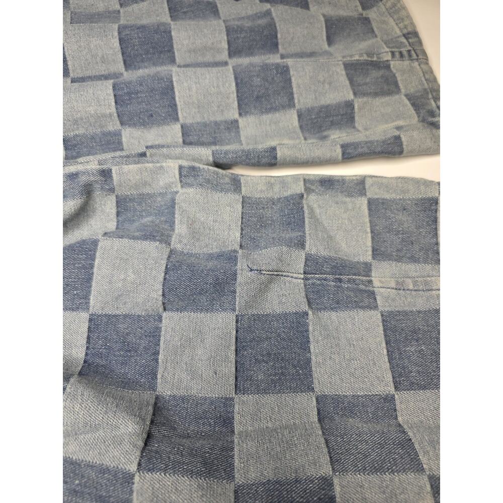 BiBi Wide Leg Jeans Womens Small Blue Light Wash High Rise Checkered Cargo Crop - Picture 8 of 13